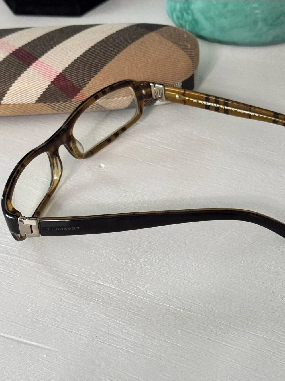 Burberry B8444/U Havana Tortoise Rectangle Eyeglass Frames Check